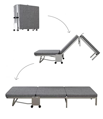 Folding Bed, Bed Frame, Cot, Trifold, Lightweight, Small, Space-saving, No Assembly Required, Comes with Casters, Stylish (Gray, 70.9 x 27.6 x 9.4 inches (180 x 70 x 24 cm)