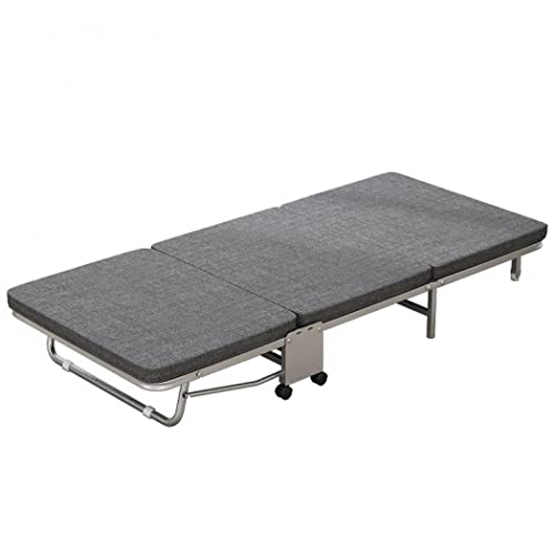 Folding Bed, Bed Frame, Cot, Trifold, Lightweight, Small, Space-saving, No Assembly Required, Comes with Casters, Stylish (Gray, 70.9 x 27.6 x 9.4 inches (180 x 70 x 24 cm)