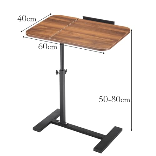 SPobeap Height-adjustable side table with adjustable tabletop angle, with casters, care table, bedside table, sofa side, height adjustment, insertion type, easy assembly, sofa table, for bedroom