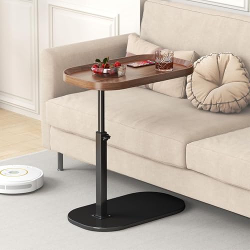 Elevating Side Table, Stepless Height Adjustable, Insert, Fall Prevention, Sofa Table, Bedroom, Nursing Care, Stable, Cut Resistant (Walnut)
