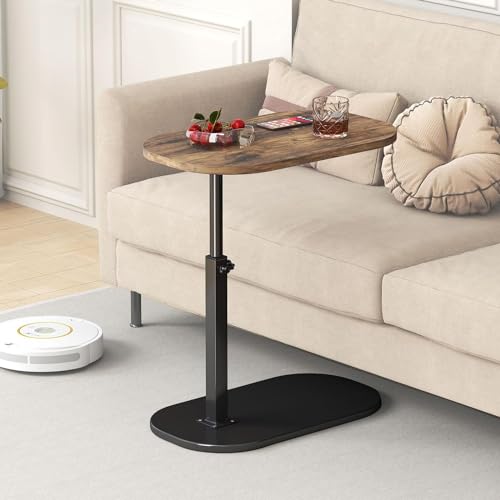 Elevating Side Table, Sofa Table, Stepless Height Adjustable, Insert, For Bedrooms, Nursing, Stability, Prevents Scratches (Vintage Color + Black)