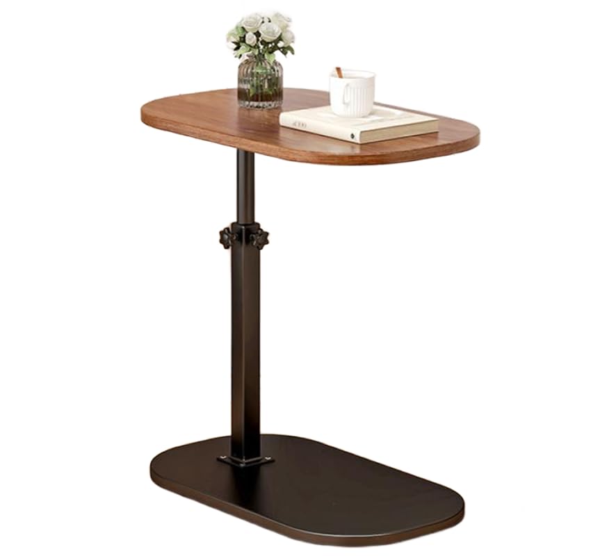 Elevating Side Table, Stepless Height Adjustable, Insert, Sofa Table, Bedroom, Nursing Care, Stable, Scratch Resistant (Walnut + Black)