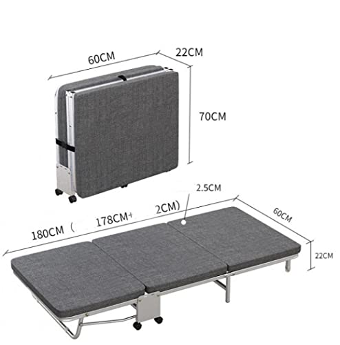 Folding Bed, Bed Frame, Cot, Trifold, Lightweight, Small, Space-saving, No Assembly Required, Comes with Casters, Stylish (Gray, 70.9 x 27.6 x 9.4 inches (180 x 70 x 24 cm)