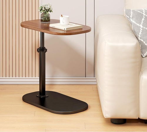 Elevating Side Table, Stepless Height Adjustable, Insert, Sofa Table, Bedroom, Nursing Care, Stable, Scratch Resistant (Walnut + Black)