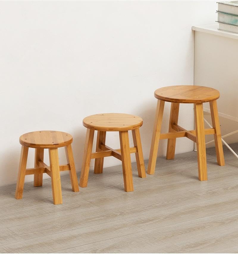 Round Stool, Height 9.4 - 13.4 inches (24 - 34 cm), Natural Bamboo Chair, Flower Stand, Stool for Kids, Entryway, Lightweight, Easy to Carry, Versatile, Easy to Assemble, 3 Sizes (Large Size)