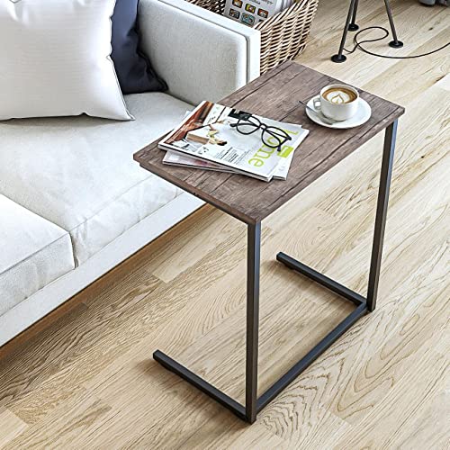 YEARCOLOR Side Table, Night Table, Width 21.7 x Depth 13.8 x Height 25.6 inches (55 x 35 x 65 cm), Bed Side, Mini, Coffee, U-Shaped Design, Multi-functional, Wood Grain, Simple, Small, Antique Brown