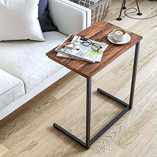 YEARCOLOR Side Table, Night Table, Width 21.7 x Depth 13.8 x Height 25.6 inches (55 x 35 x 65 cm), Bed Side, Mini Coffee Table, U-Shaped Design, Multi-functional, Wood Grain, Simple, Small Table, Brown