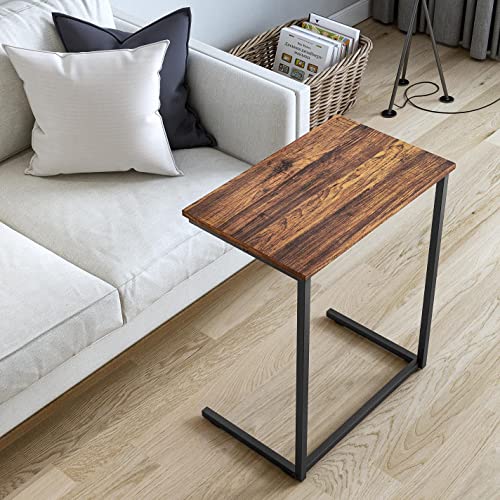 YEARCOLOR Side Table, Night Table, Width 21.7 x Depth 13.8 x Height 25.6 inches (55 x 35 x 65 cm), Bed Side, Mini Coffee Table, U-Shaped Design, Multi-functional, Wood Grain, Simple, Small Table, Brown