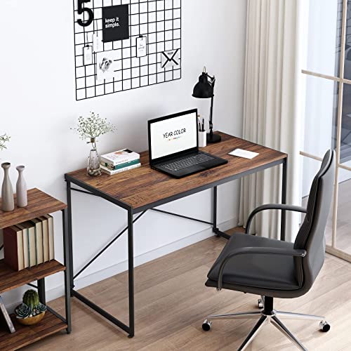 YEARCOLOR Simple Work Desk, Gaming Table, PC Desk, Study Desk, Foldable, Easy Assembly, Load Capacity 135KG, Wooden, Sturdy Structure, Stylish - Brown