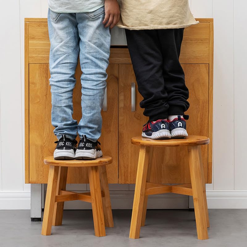 Round Stool, Height 9.4 - 13.4 inches (24 - 34 cm), Natural Bamboo Chair, Flower Stand, Stool for Kids, Entryway, Lightweight, Easy to Carry, Versatile, Easy to Assemble, 3 Sizes (Large Size)