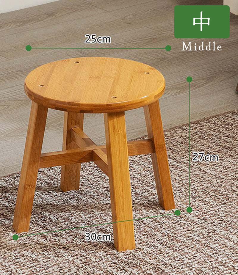 Round Stool, Height 9.4 - 13.4 inches (24 - 34 cm), Natural Bamboo Chair, Flower Stand, Stool for Kids, Entryway, Lightweight, Easy to Carry, Versatile, Easy to Assemble, 3 Sizes (Middle Size)